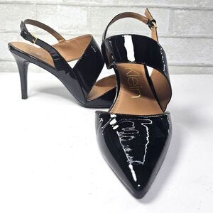 Calvin Klein Gianna Patent Leather Slingback Stiletto Heels Black Women's 10.5